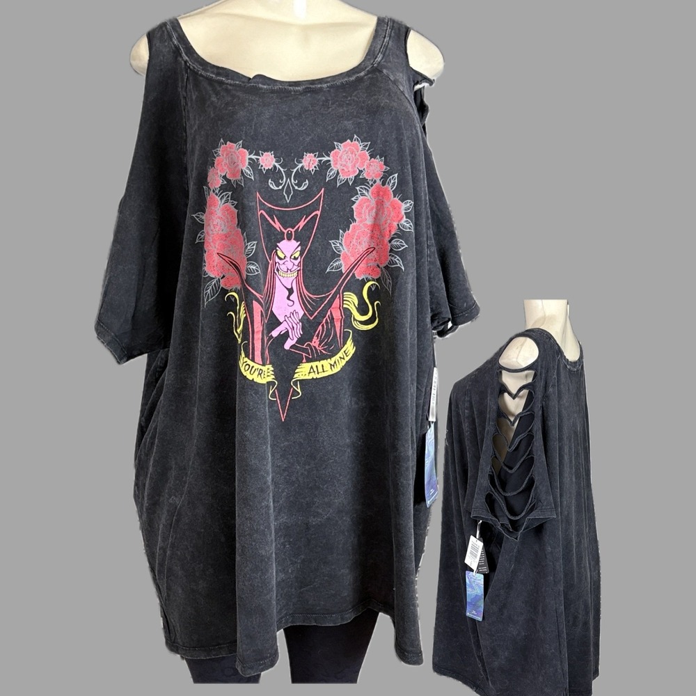 Disney Villains 6X Black Acid Wash Jafar All Mine Graphic Edgy Slash Sleeve Tee